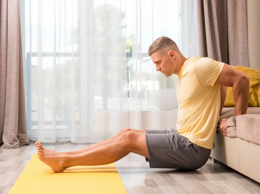 Beginner doing tricep workout at home without gym equipment