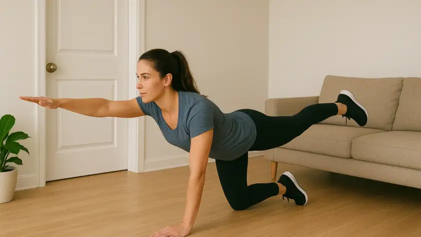 Bird Dog back workout at home for balance and posture improvement