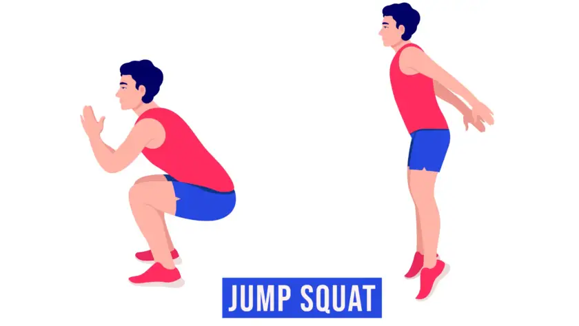 A person performing high-intensity jump squats in a fitness studio to burn fat and increase metabolism.