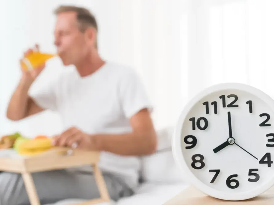 5:2 Intermittent Fasting Method concept with healthy meals and fasting clock